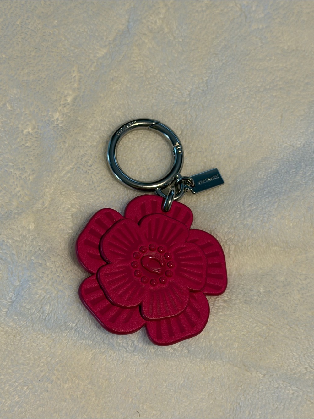 Coach Pink Dragonfruit Flower Bag Charm with Silver Hardware